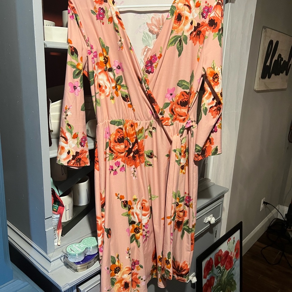 Floral Wrap Dress in Pink and Orange
